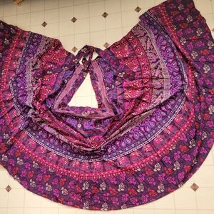 India Wrap Skirt Purple Floral Paisley Cotton Flowy Fushion Belly Dance